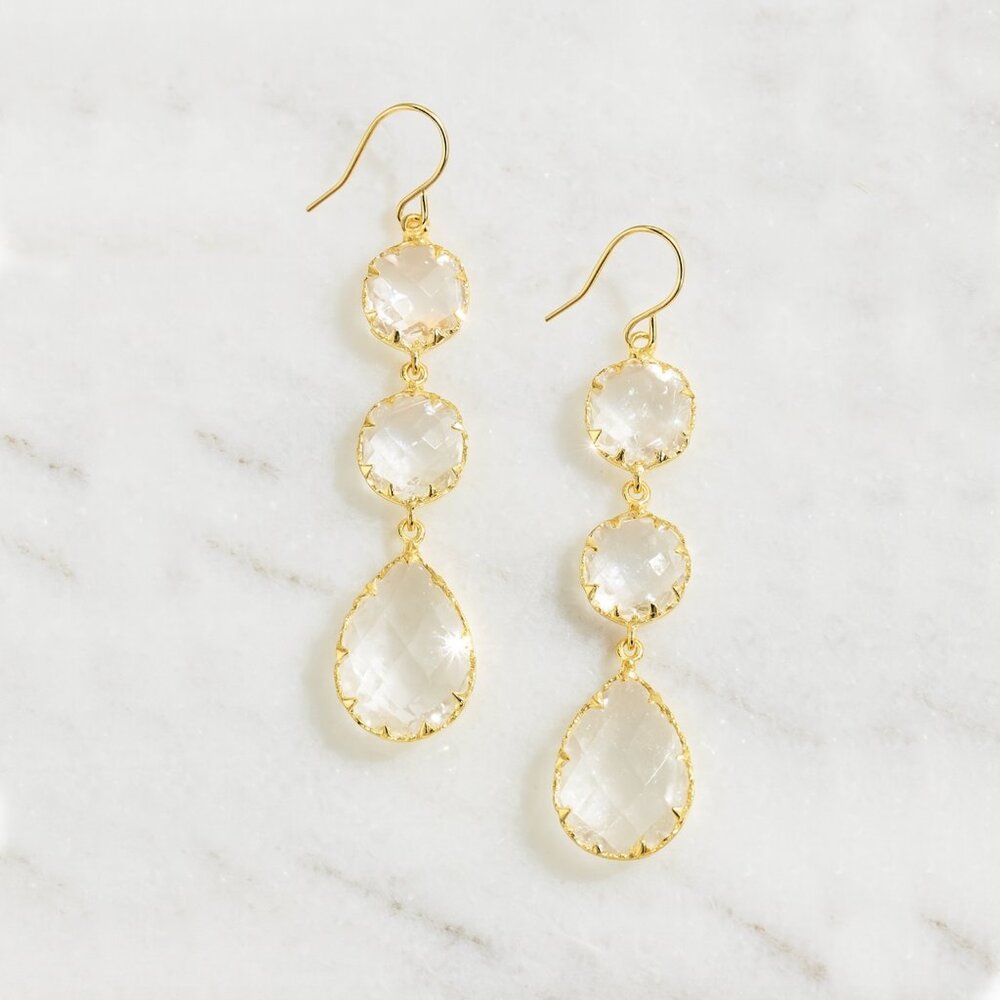 “Sia” Crystal Chandelier Earrings with Gold Etching - Picture 5 of 6